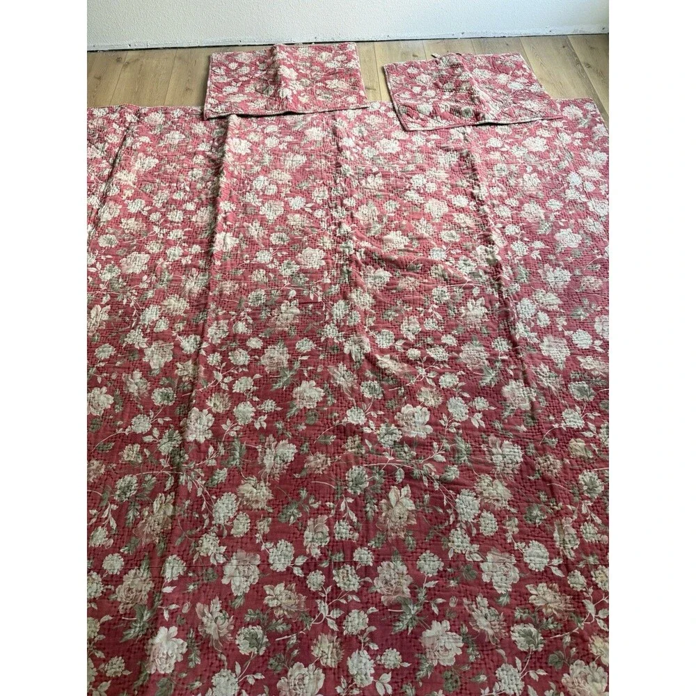 Pottery Barn Juliette Toile Pick-Stitch Quilt Full/ Queen Rosewood With 2 Shams